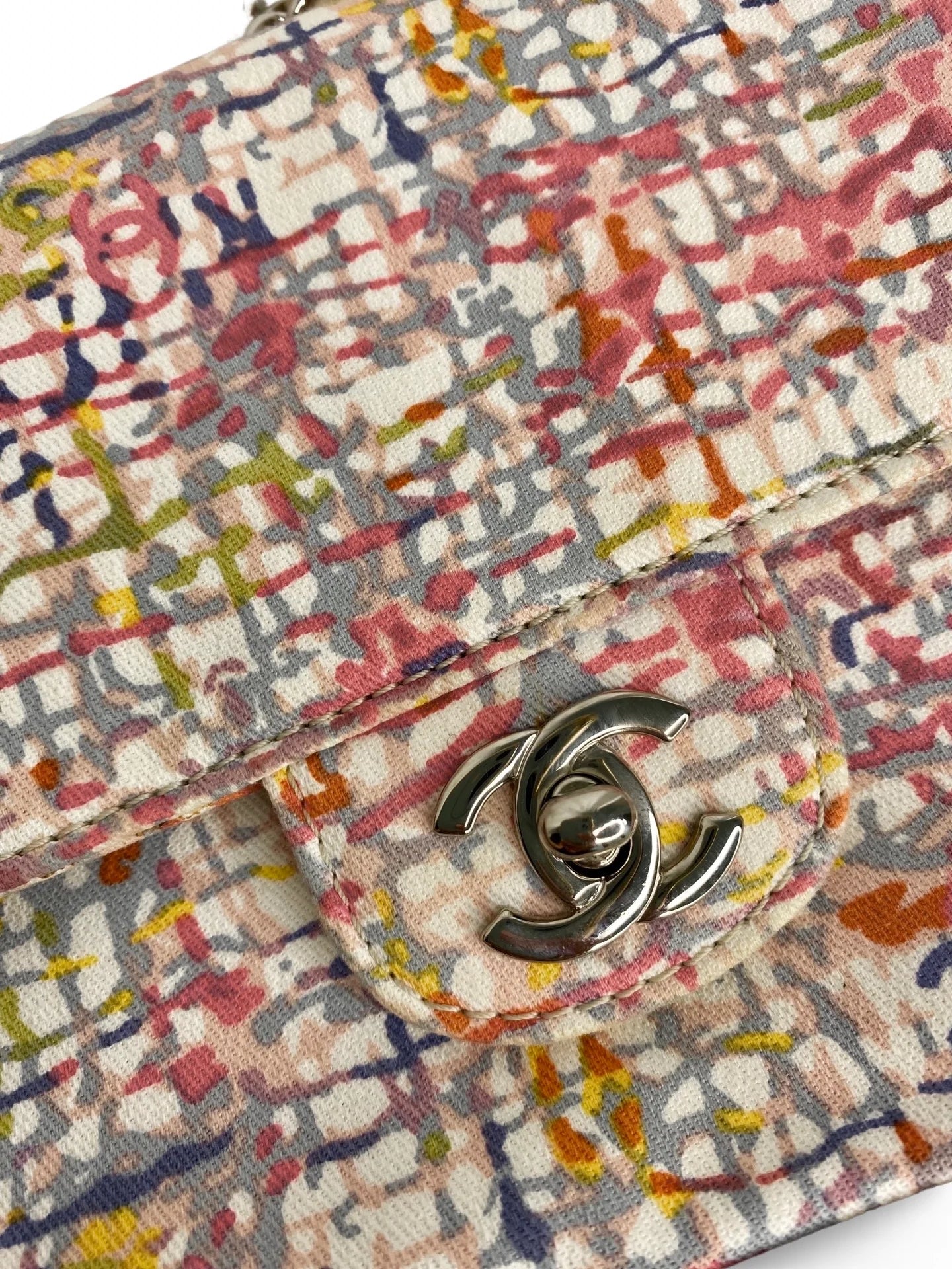Vintage Chanel Canvas Lucky Clover Multicolor Canvas Flap Bag
