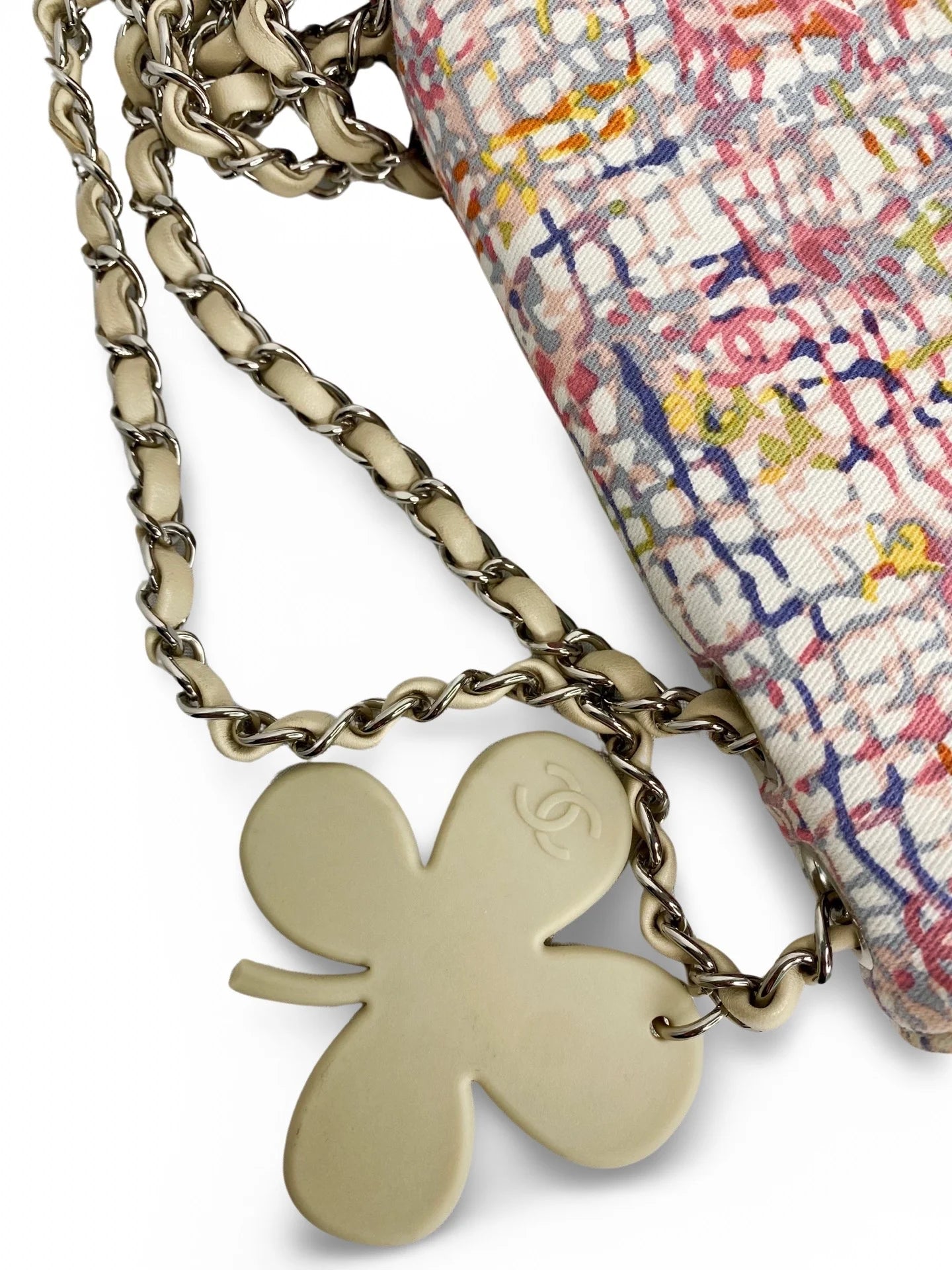 Vintage Chanel Canvas Lucky Clover Multicolor Canvas Flap Bag