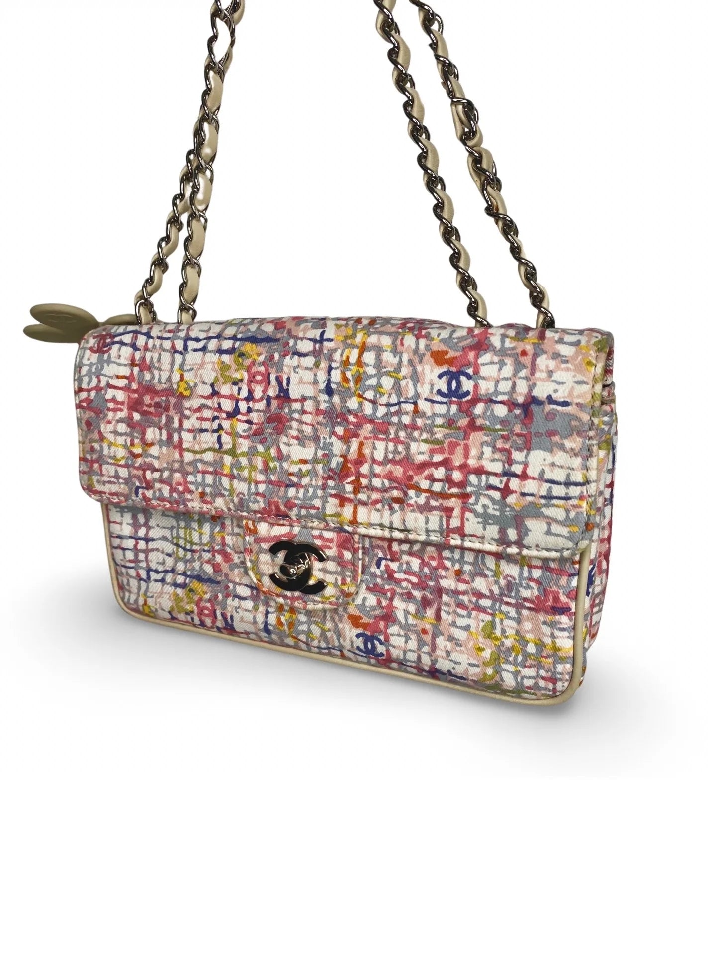 Vintage Chanel Canvas Lucky Clover Multicolor Canvas Flap Bag