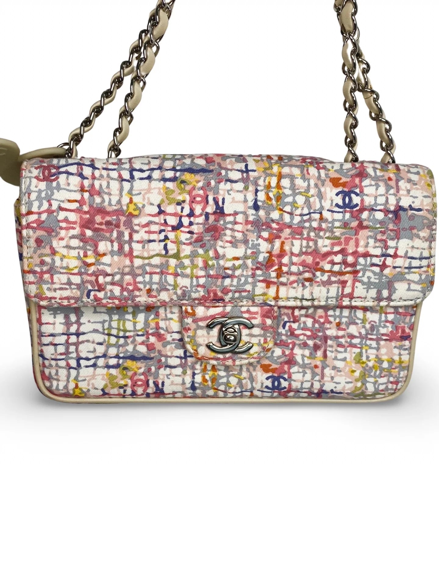 Vintage Chanel Canvas Lucky Clover Multicolor Canvas Flap Bag