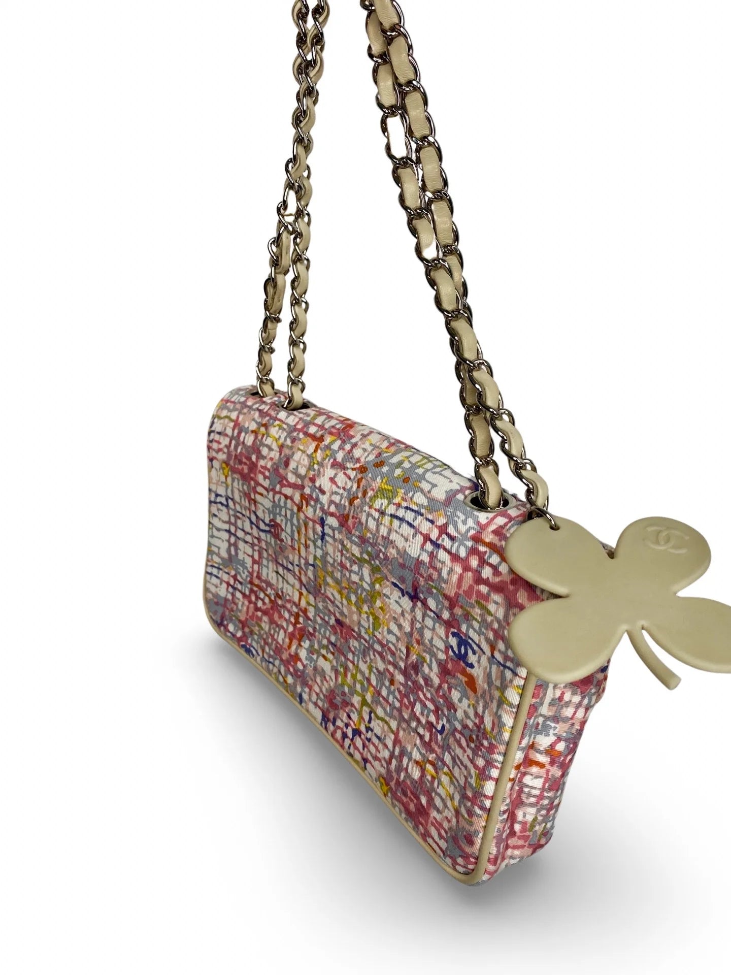 Vintage Chanel Canvas Lucky Clover Multicolor Canvas Flap Bag