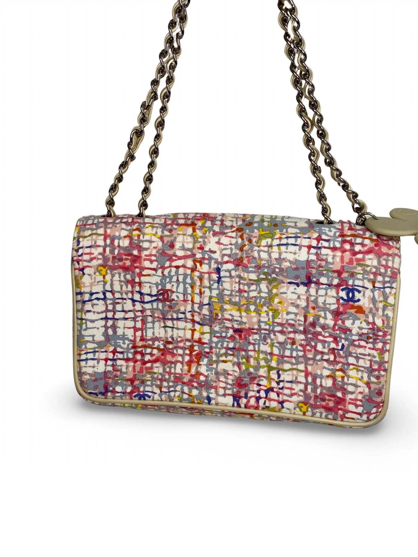Vintage Chanel Canvas Lucky Clover Multicolor Canvas Flap Bag