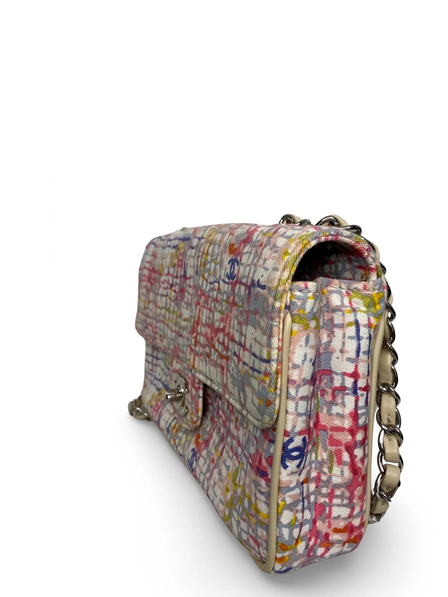 Vintage Chanel Canvas Lucky Clover Multicolor Canvas Flap Bag