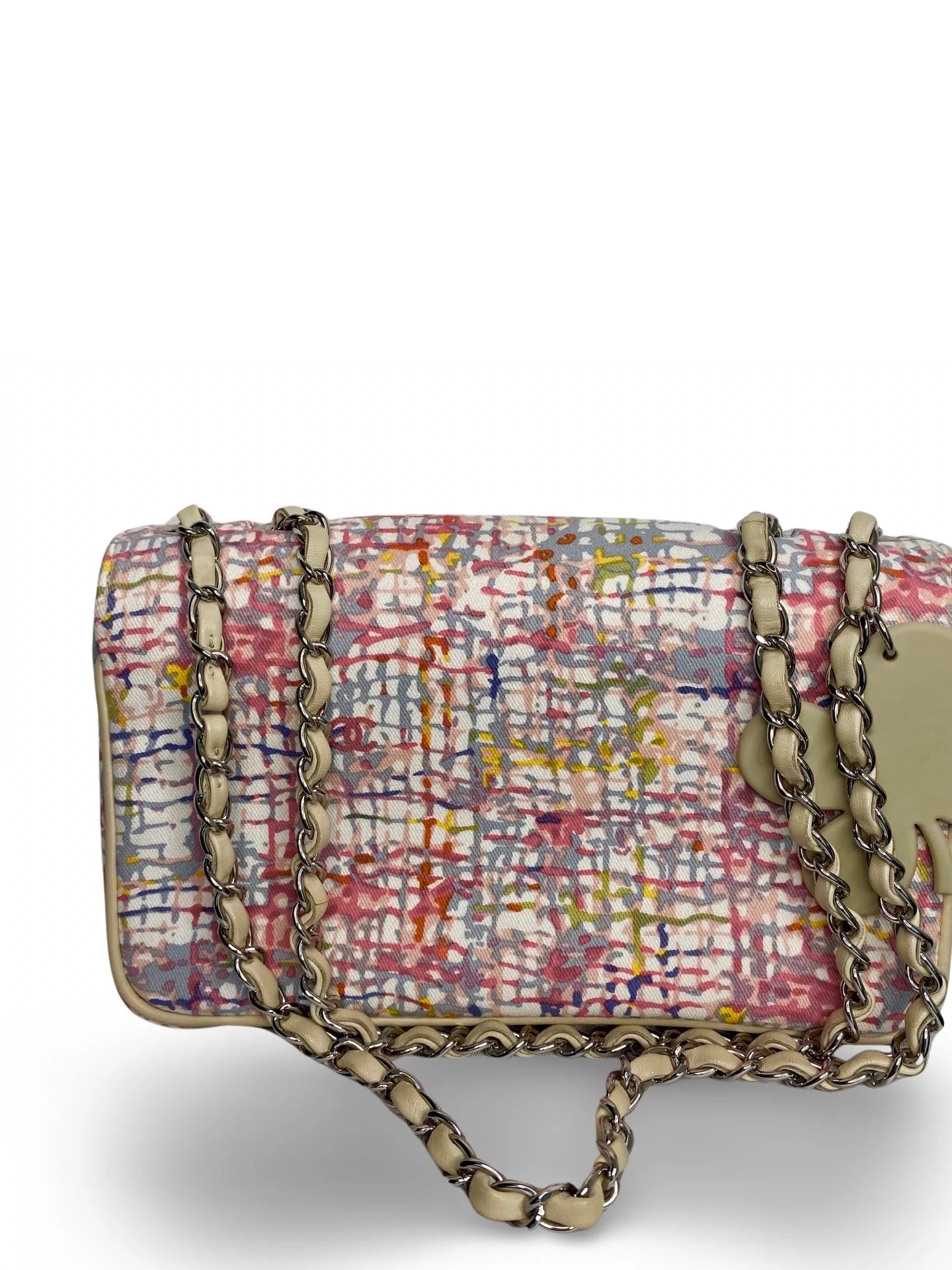Vintage Chanel Canvas Lucky Clover Multicolor Canvas Flap Bag