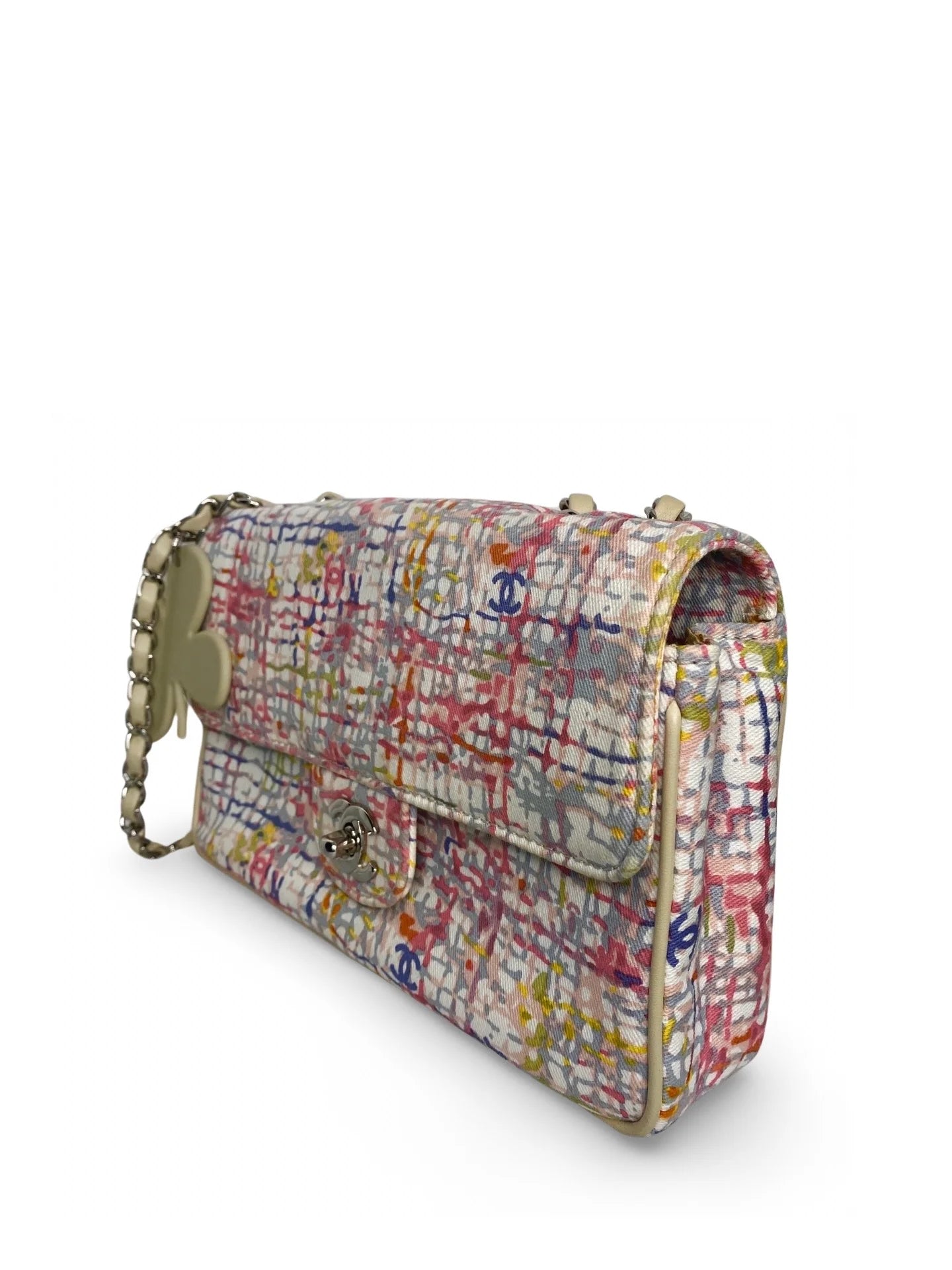 Vintage Chanel Canvas Lucky Clover Multicolor Canvas Flap Bag