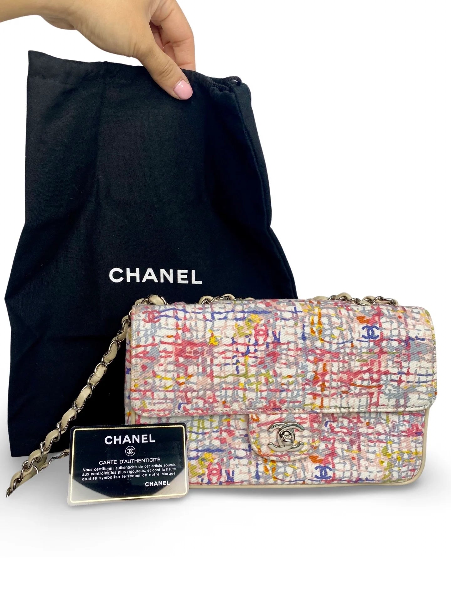 Vintage Chanel Canvas Lucky Clover Multicolor Canvas Flap Bag