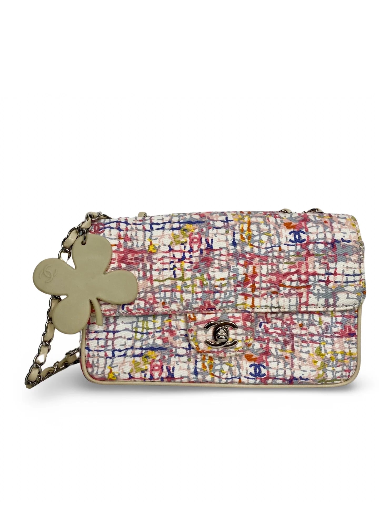 Vintage Chanel Canvas Lucky Clover Multicolor Canvas Flap Bag