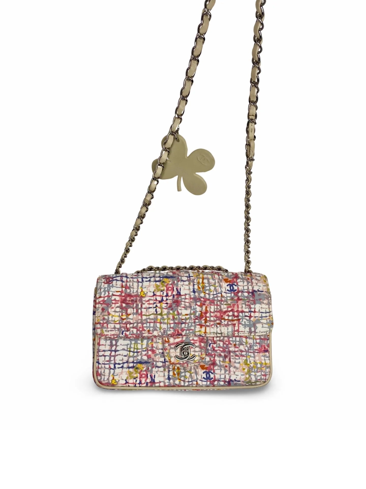 Vintage Chanel Canvas Lucky Clover Multicolor Canvas Flap Bag