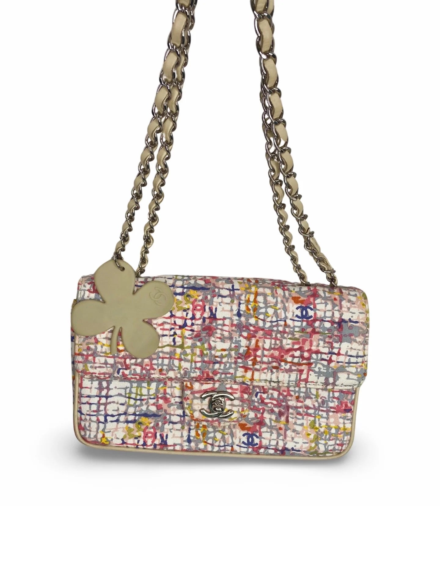 Vintage Chanel Canvas Lucky Clover Multicolor Canvas Flap Bag
