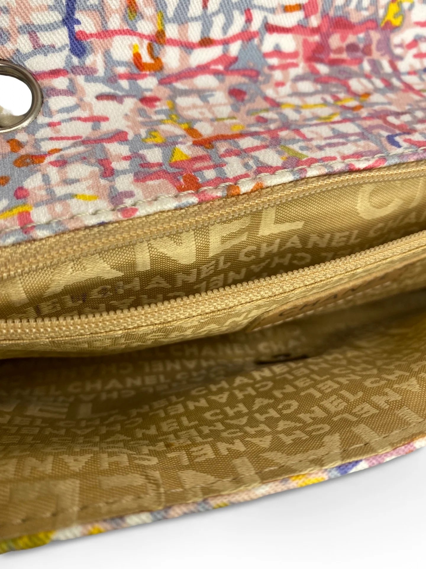 Vintage Chanel Canvas Lucky Clover Multicolor Canvas Flap Bag