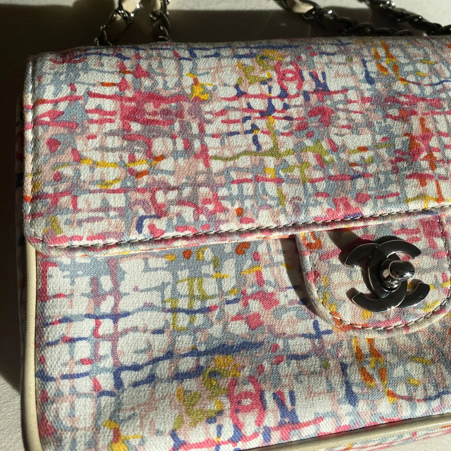 Vintage Chanel Canvas Lucky Clover Multicolor Canvas Flap Bag