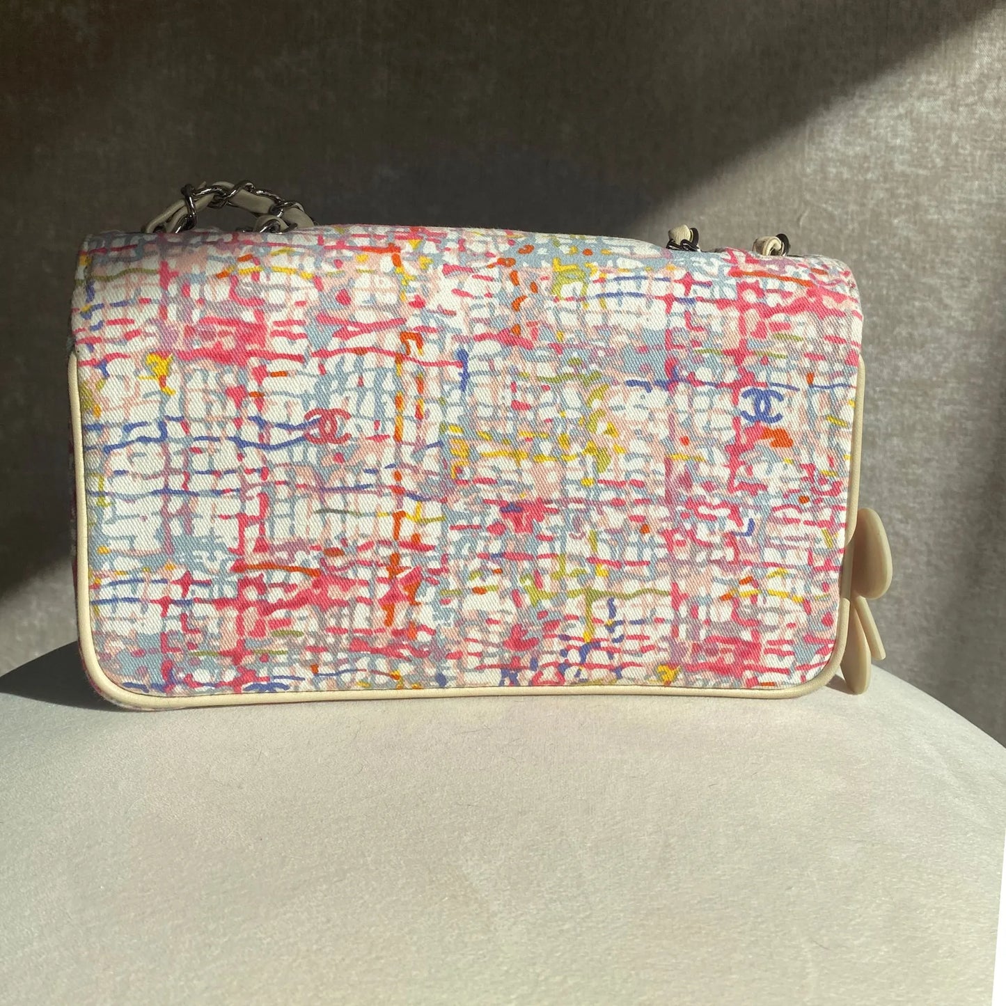 Vintage Chanel Canvas Lucky Clover Multicolor Canvas Flap Bag