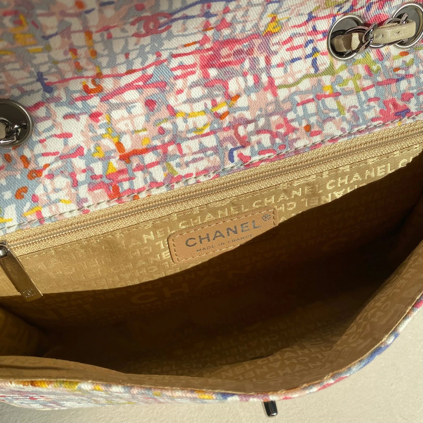 Vintage Chanel Canvas Lucky Clover Multicolor Canvas Flap Bag