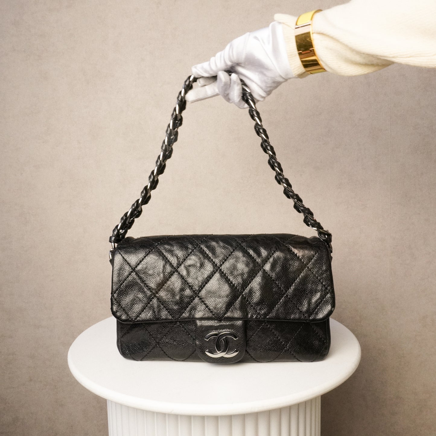 Chanel Glazed Caviar Quilted Modern Chain Flap Black