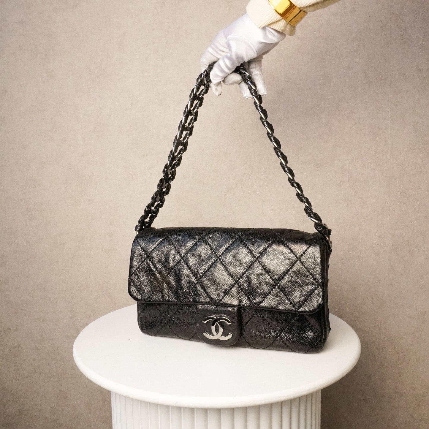 Chanel Glazed Caviar Quilted Modern Chain Flap Black