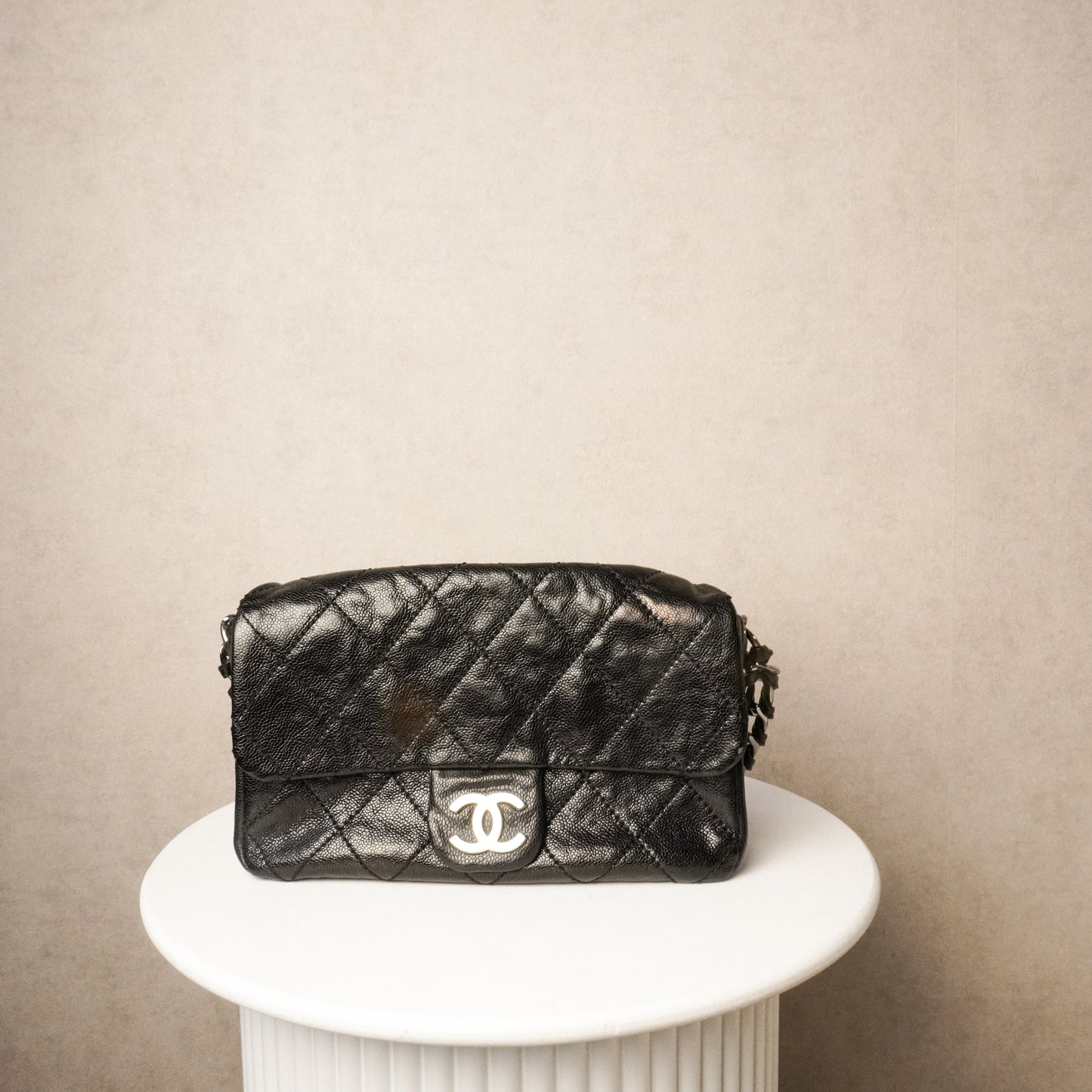 Chanel Glazed Caviar Quilted Modern Chain Flap Black