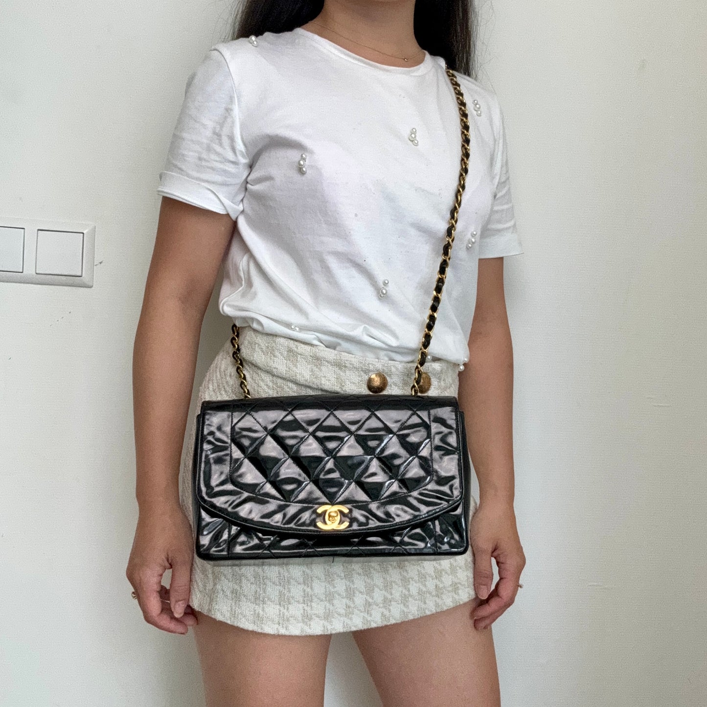 Chanel Diana tas lakleer, 24k ghw
