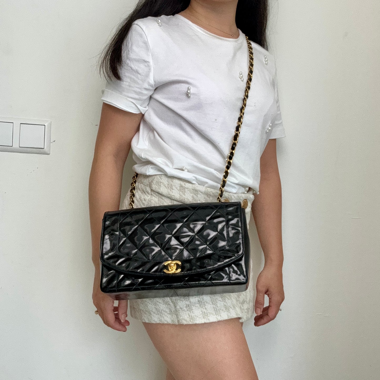 Chanel Diana tas lakleer, 24k ghw