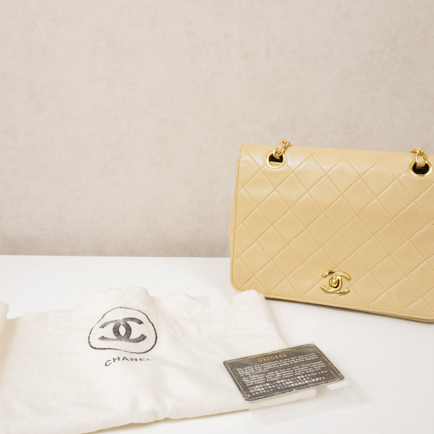 Chanel Single Flap Double Chain Beige tas