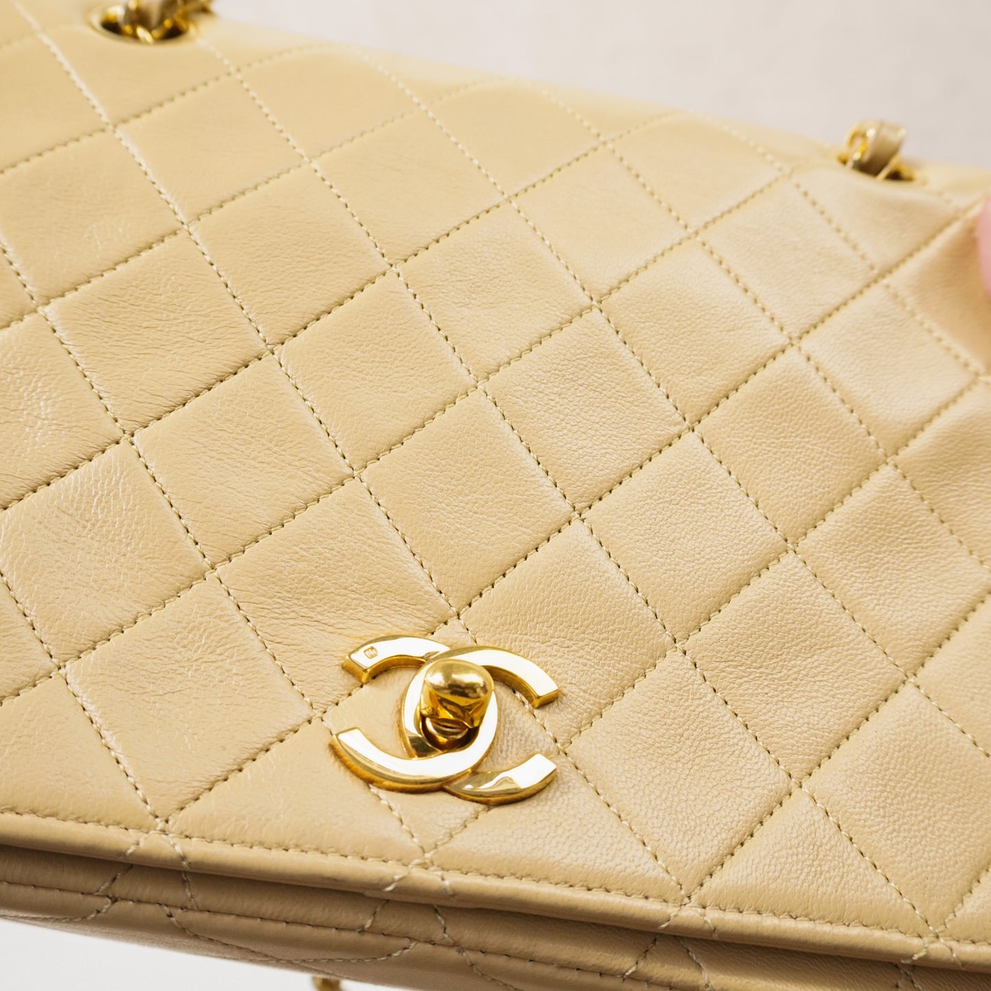 Chanel Single Flap Double Chain Beige tas