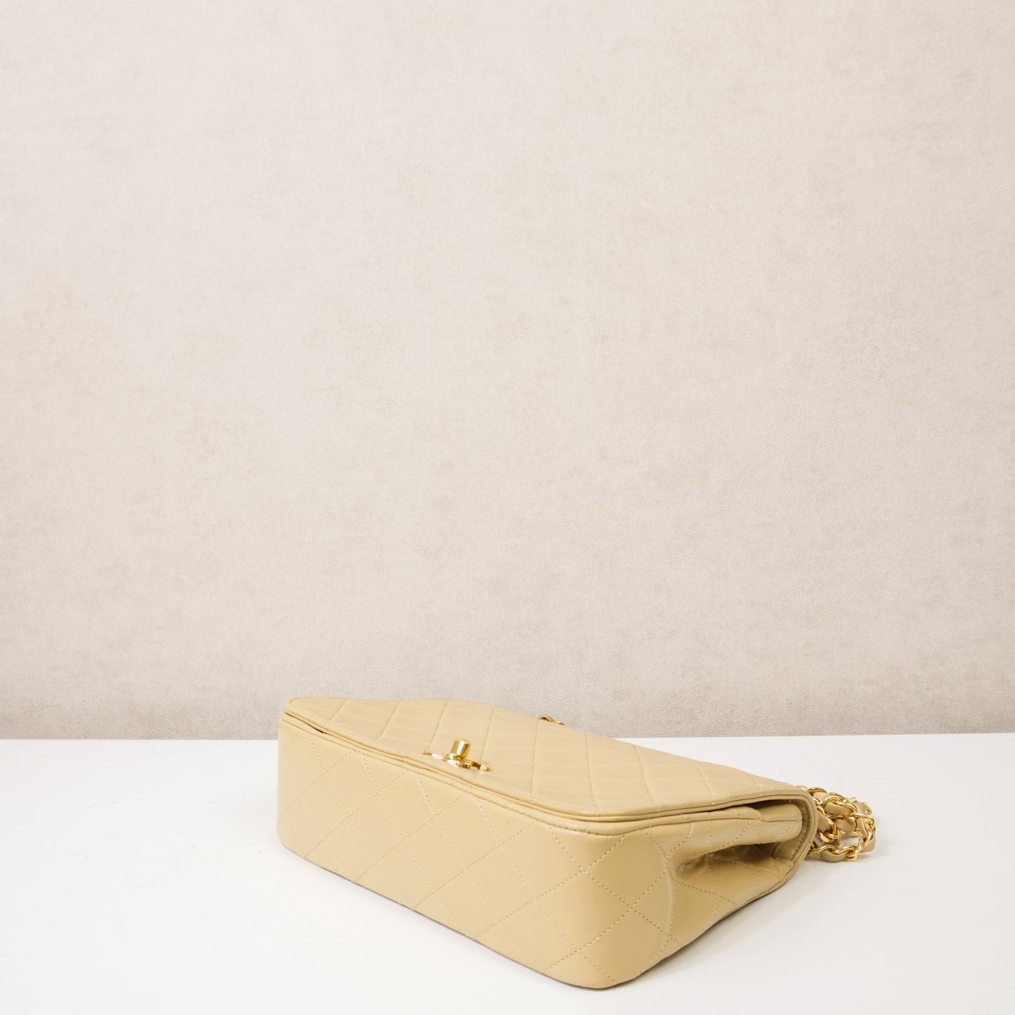 Chanel Single Flap Double Chain Beige tas