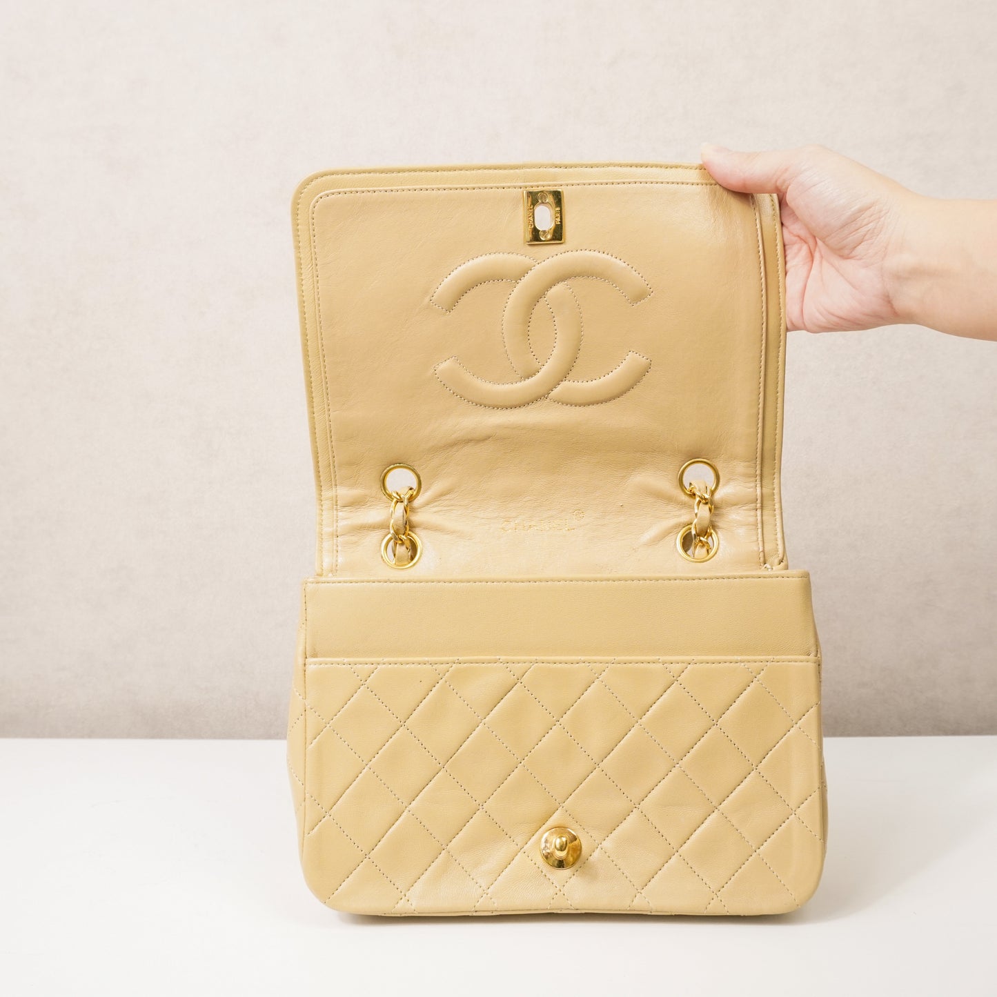 Chanel Single Flap Double Chain Beige tas