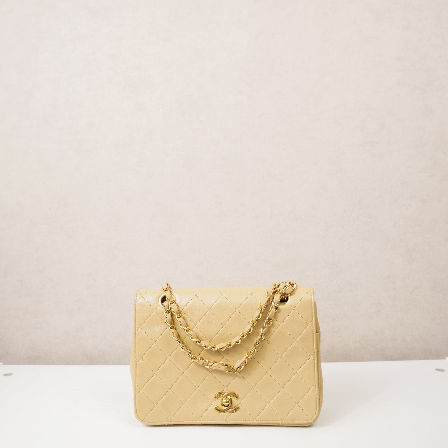 Chanel Single Flap Double Chain Beige tas