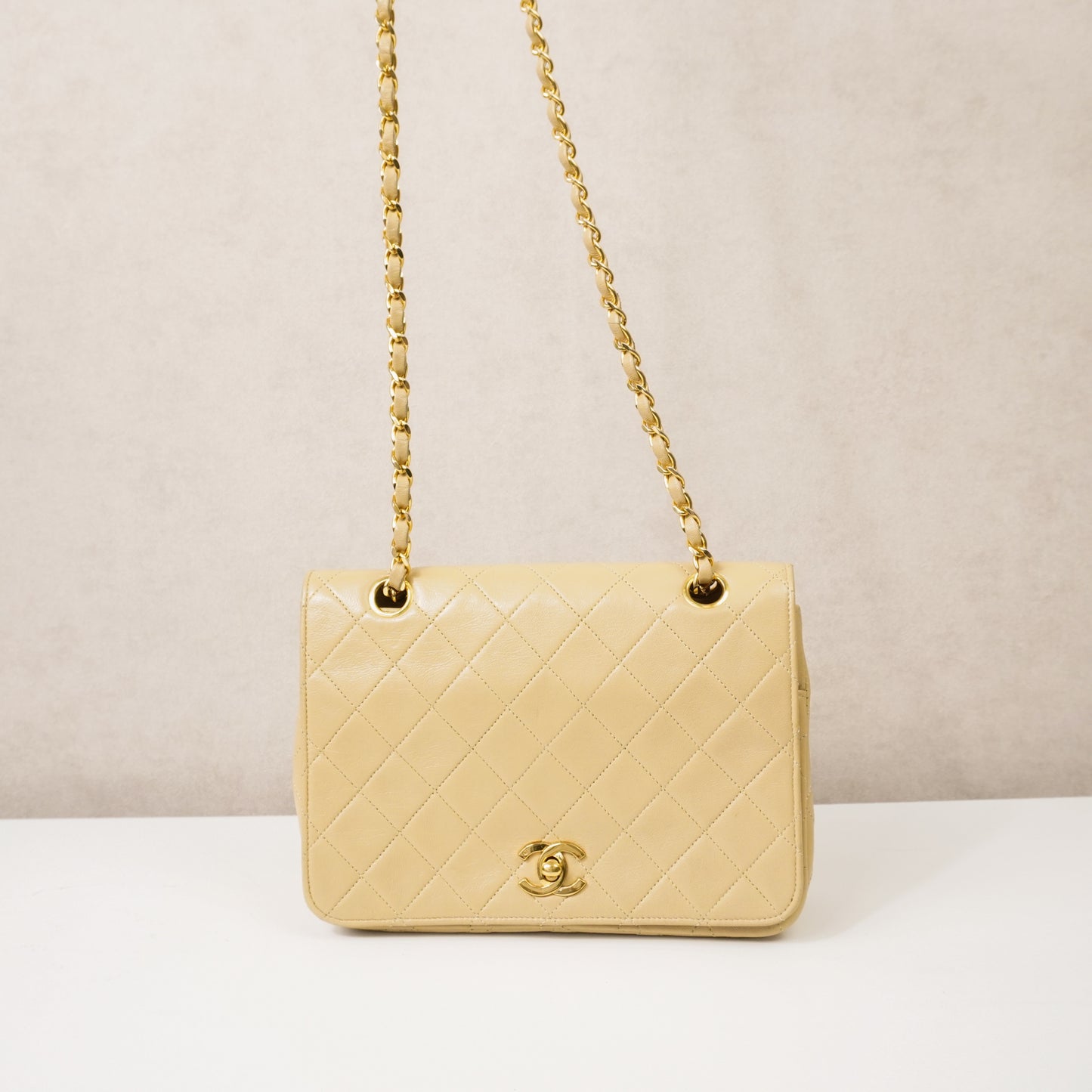 Chanel Single Flap Double Chain Beige tas