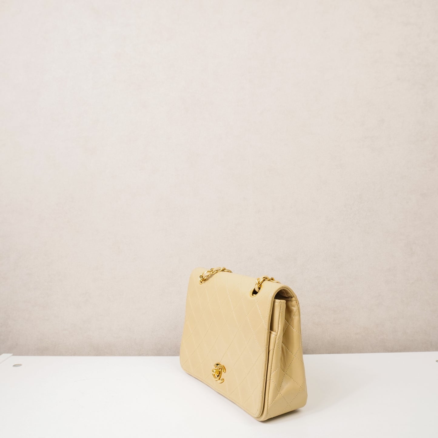 Chanel Single Flap Double Chain Beige tas