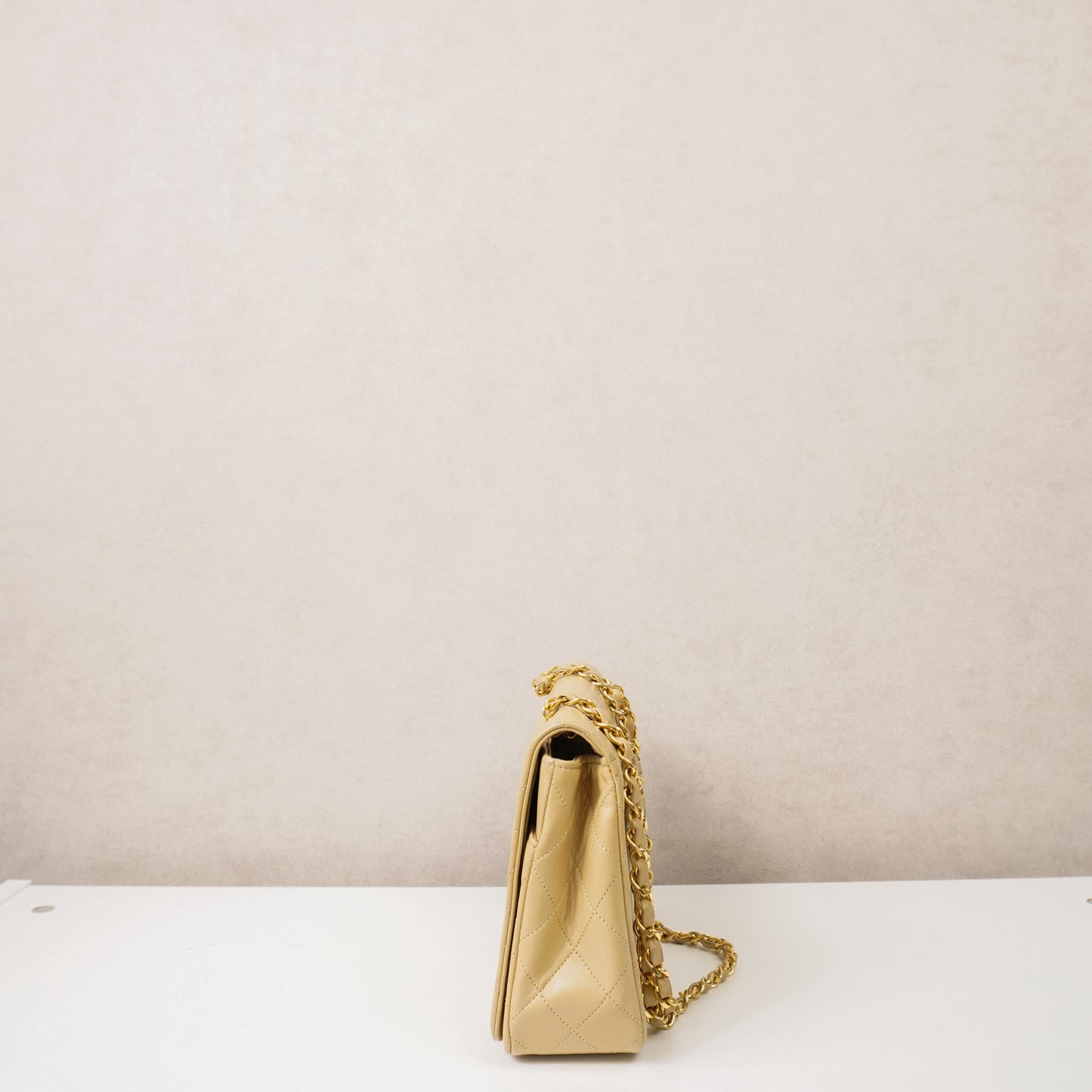 Chanel Single Flap Double Chain Beige tas