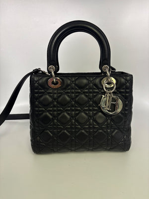 Dior Lady Dior Medium Black Lambskin SHW
