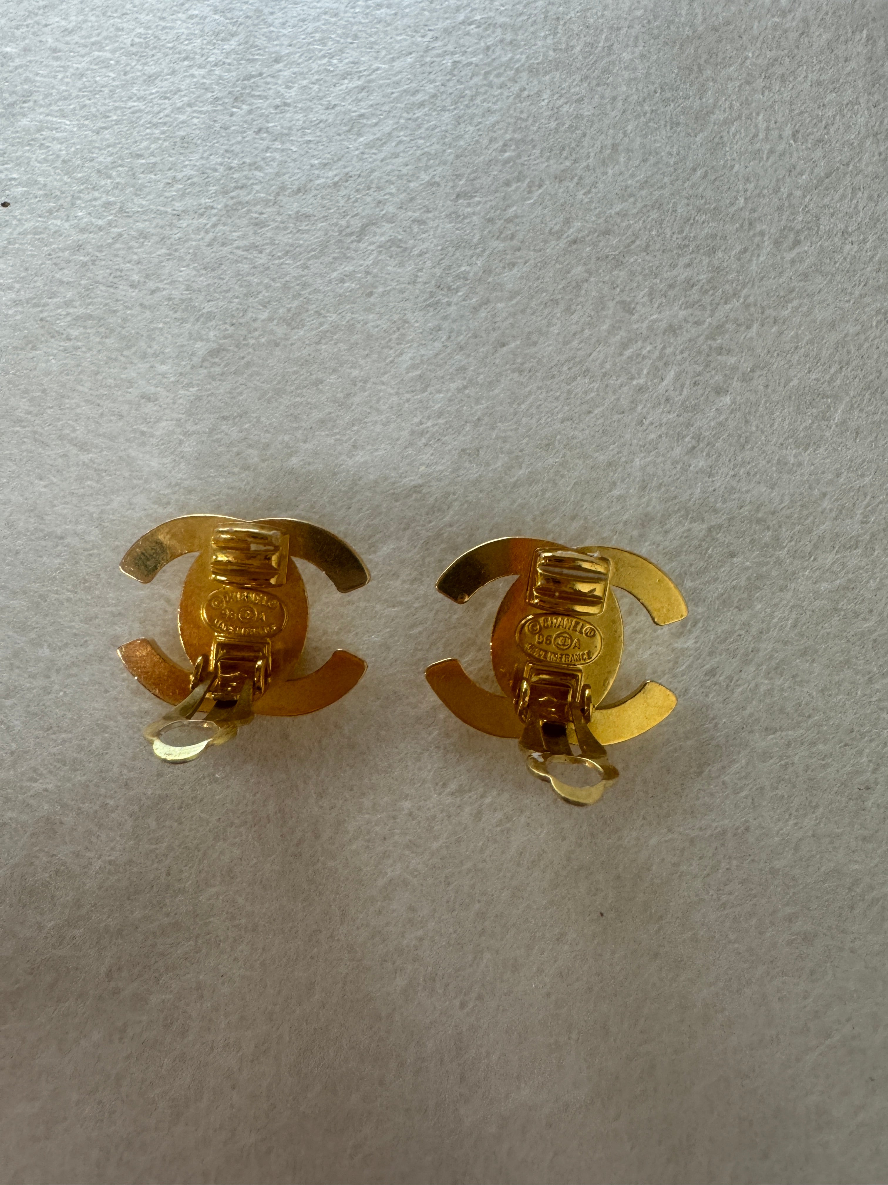 Gold Plated Vintage Coco Mark Turnlock Earrings