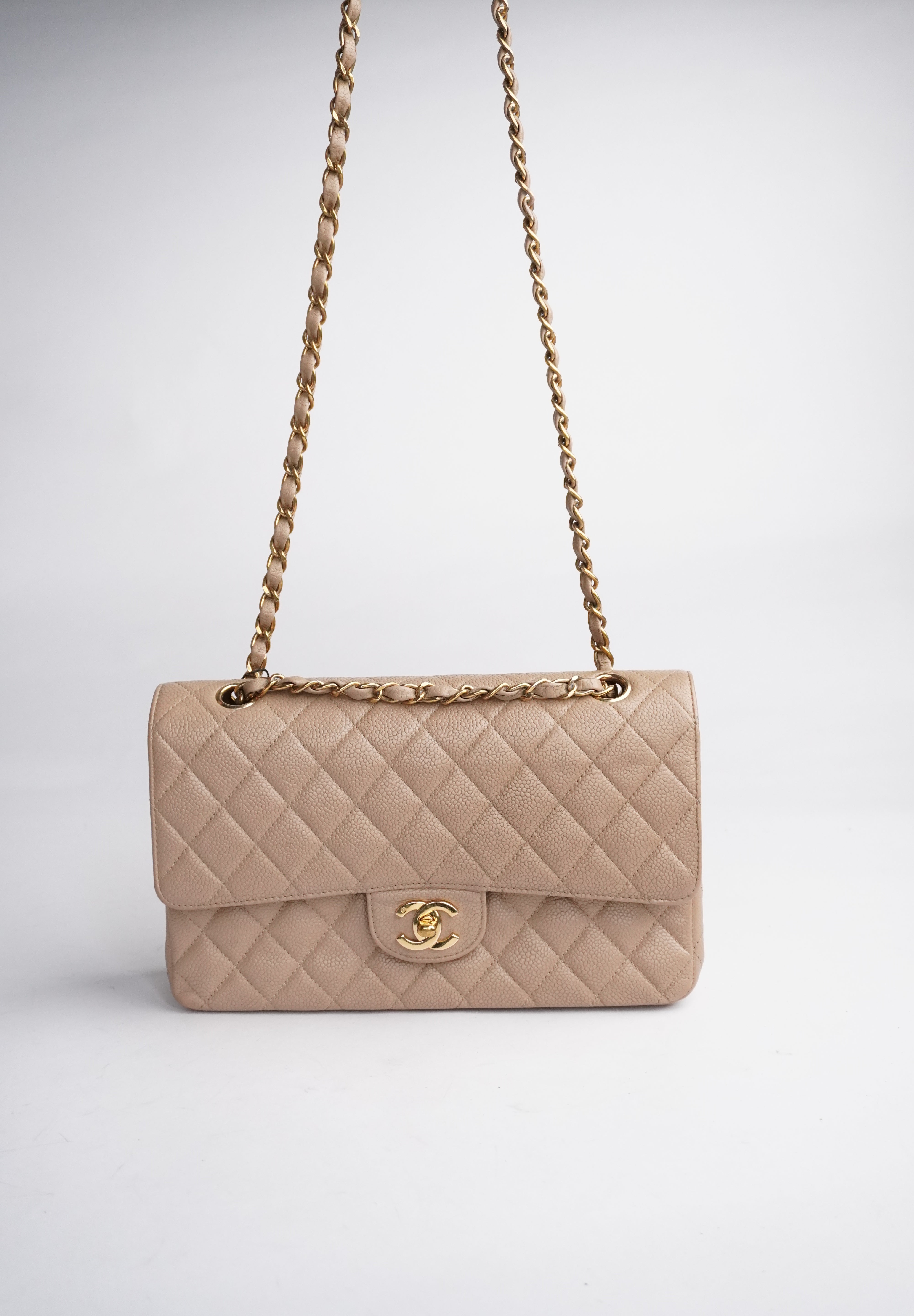 Chanel Classic Flapbag Medium Caviar Beige 24k GHW