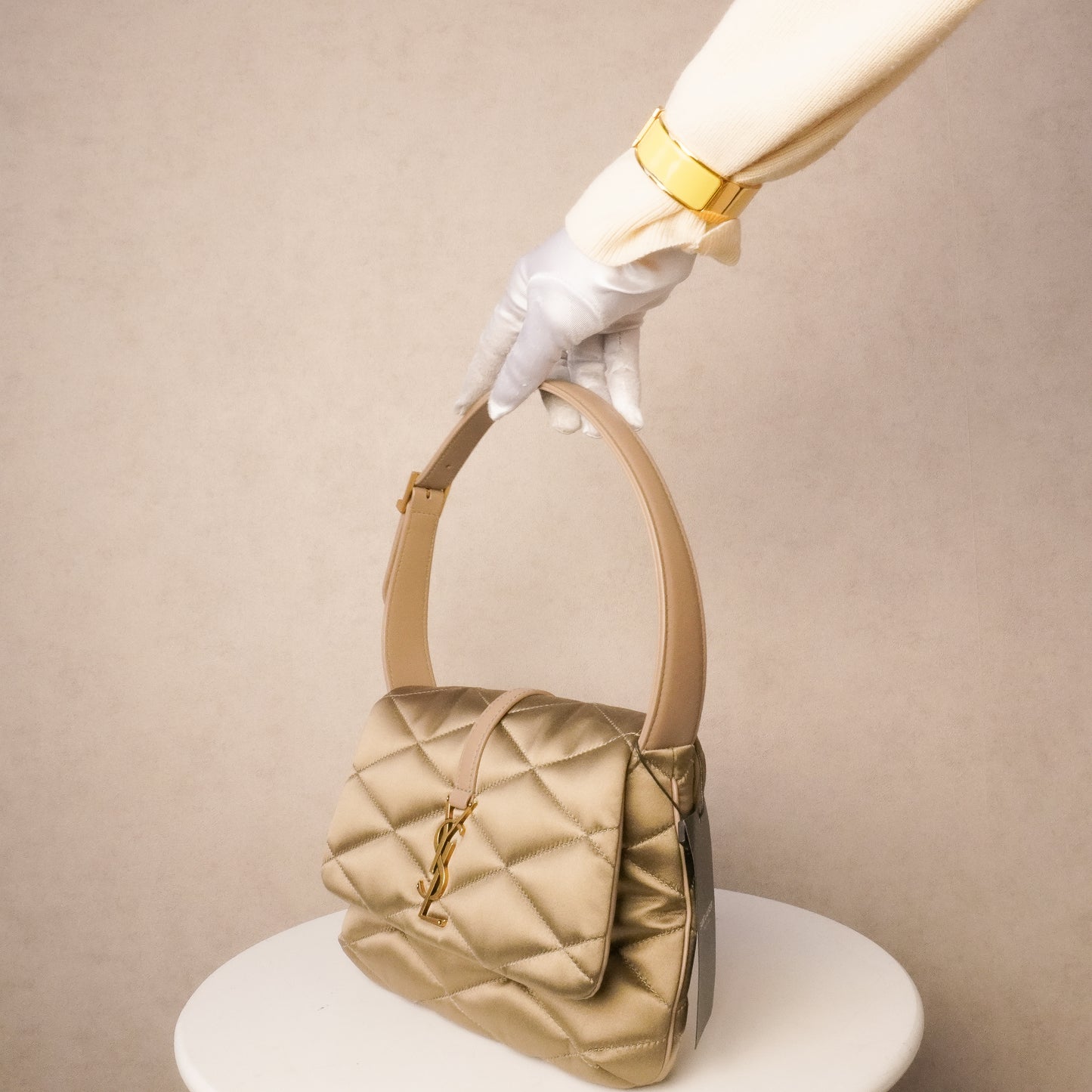 Saint Laurent YSL Mouse Quilted Satin Le 57 Hobo Bag