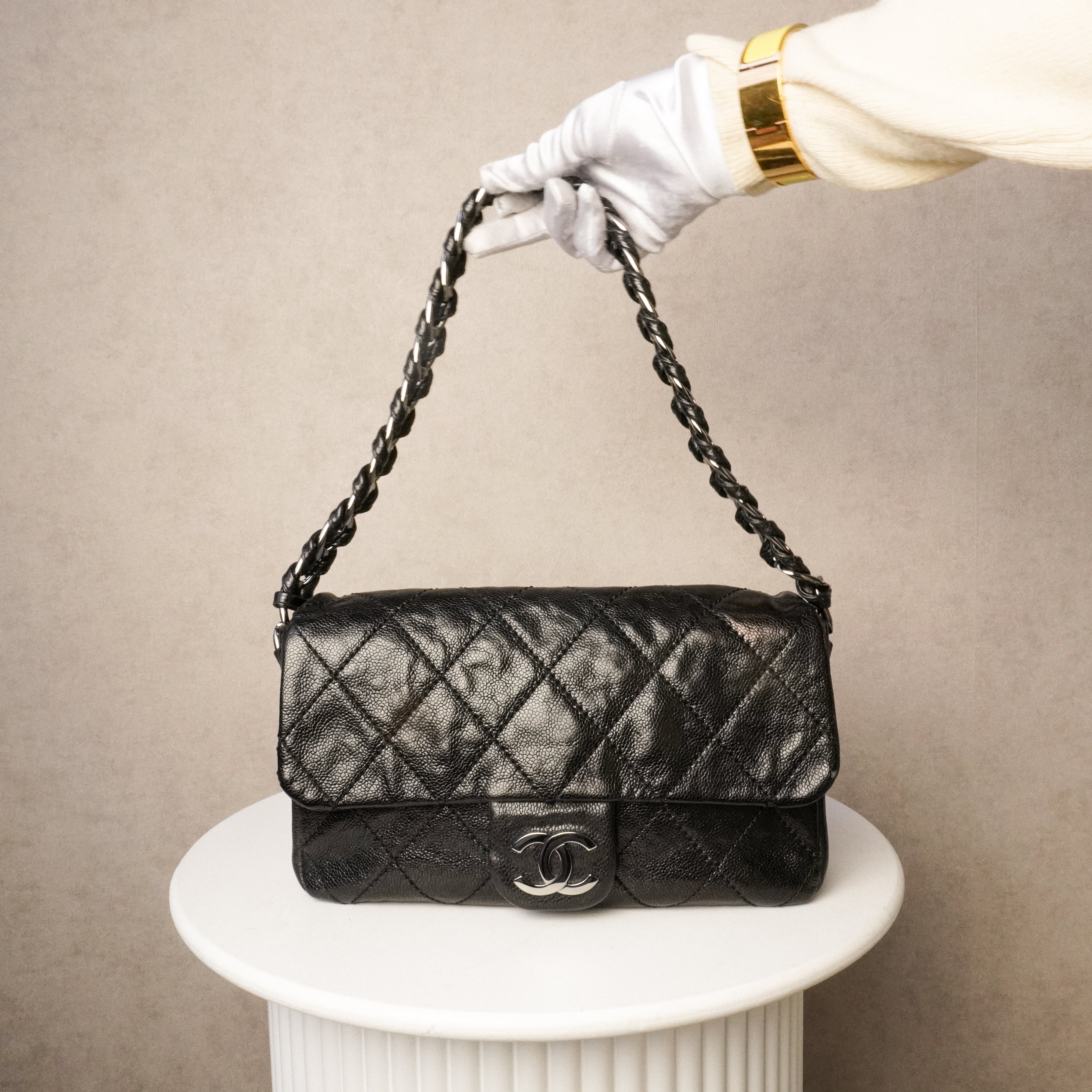 Chanel Glazed Caviar Quilted Modern Chain Flap Black