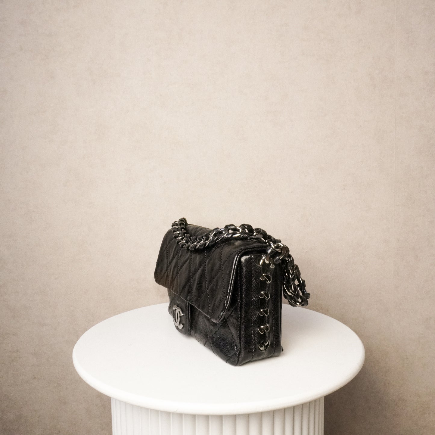 Chanel Glazed Caviar Quilted Modern Chain Flap Black