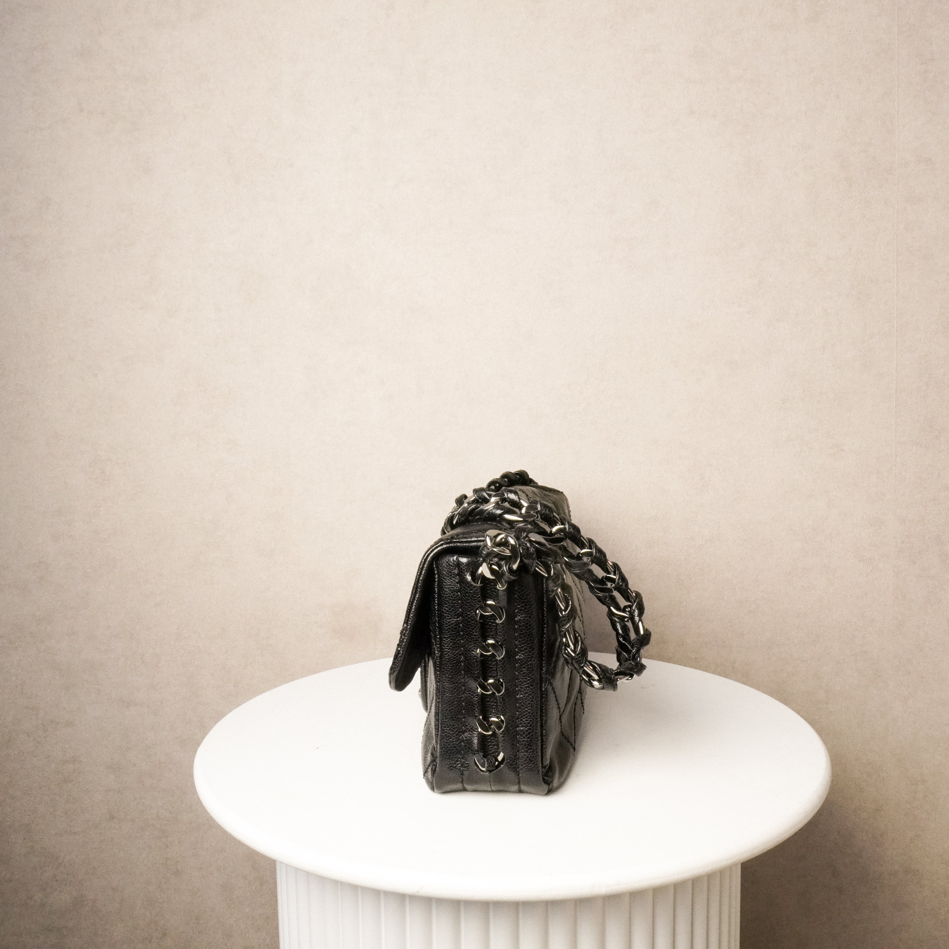 Chanel Glazed Caviar Quilted Modern Chain Flap Black