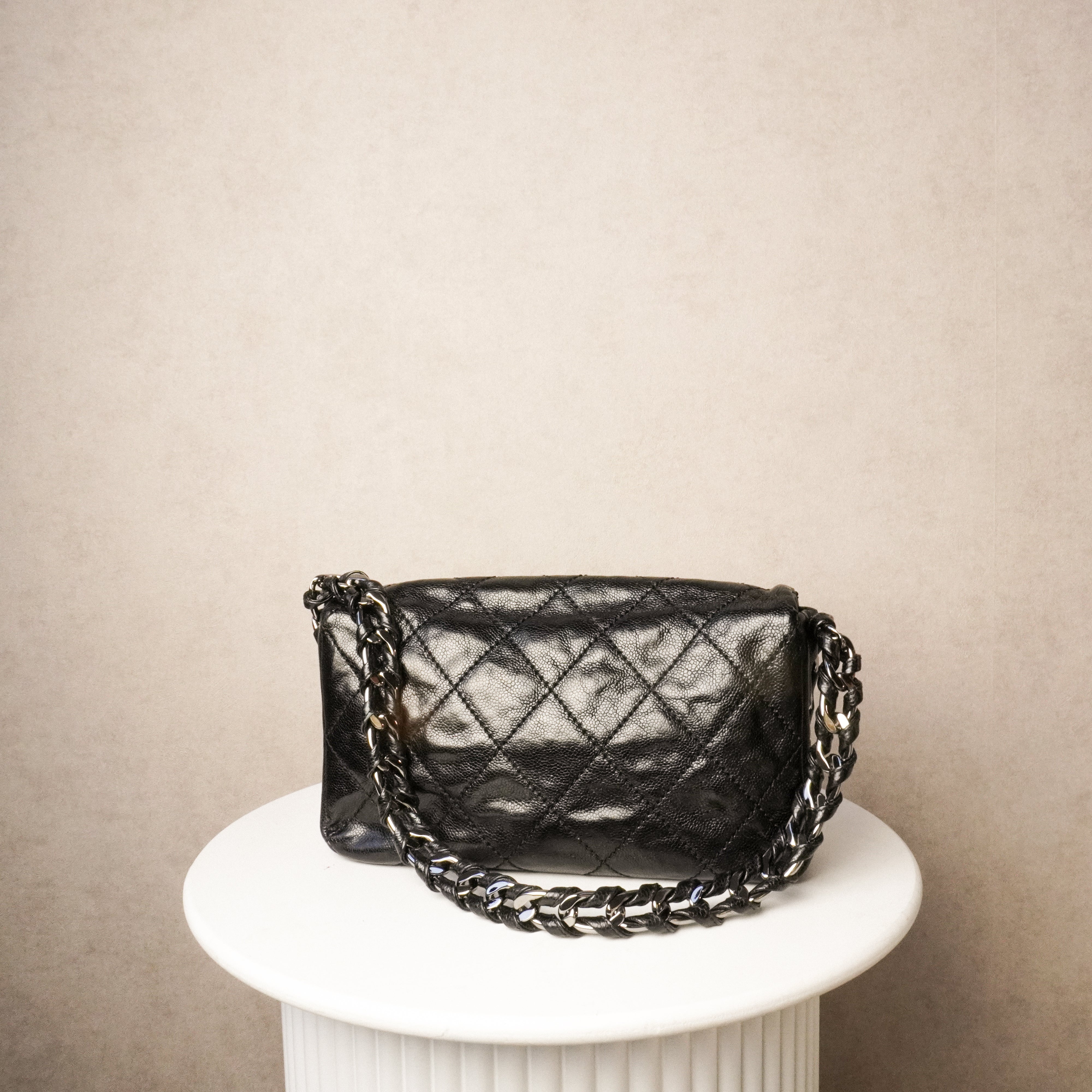 Chanel Glazed Caviar Quilted Modern Chain Flap Black
