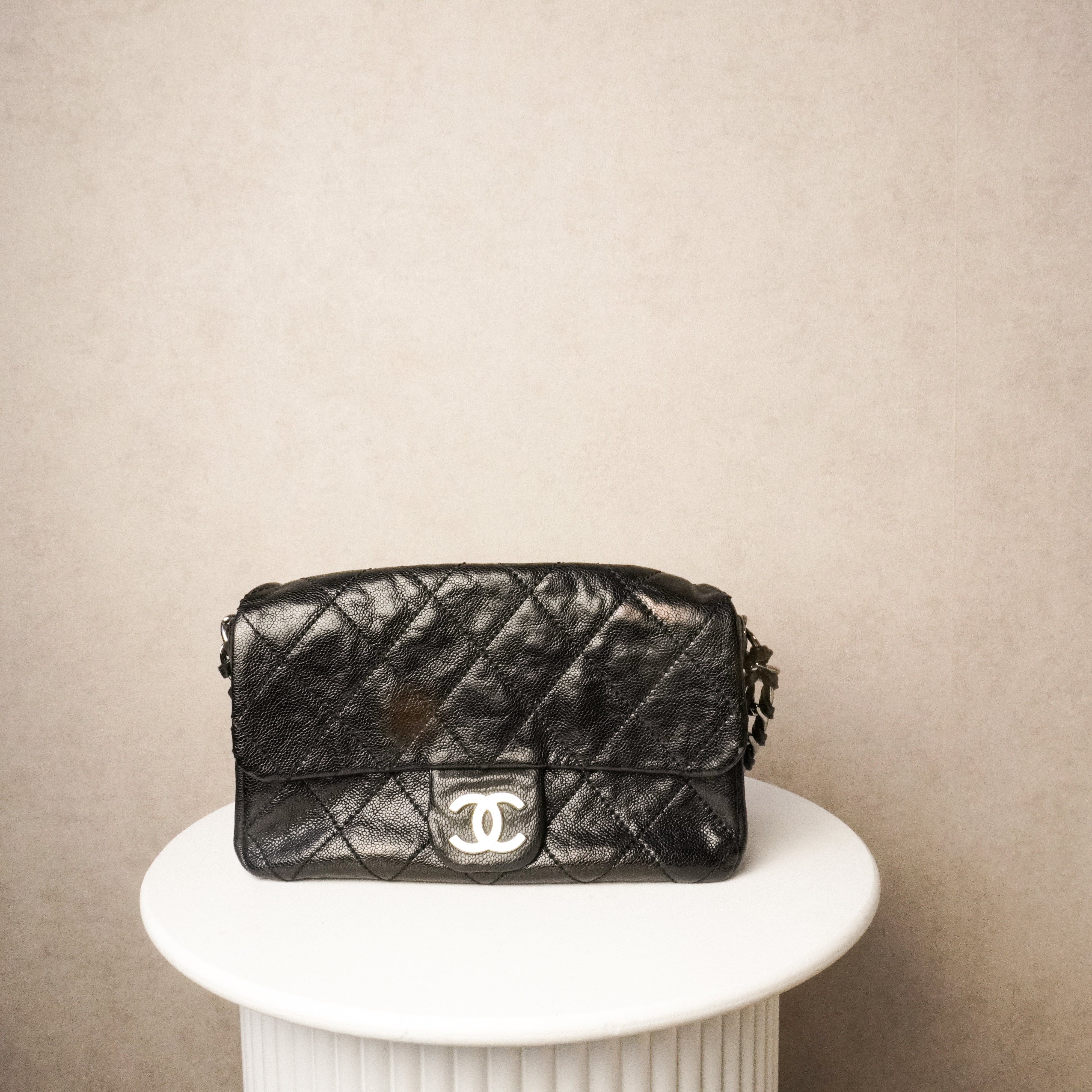 Chanel Glazed Caviar Quilted Modern Chain Flap Black