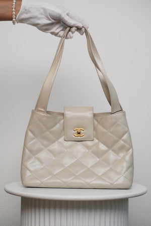 CHANEL Iridescent Caviar Tote Ivory