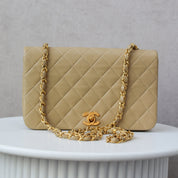 Chanel Full Flap Beige 24k ghw Crossbody (1989-1991)