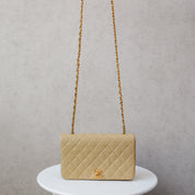 Chanel Full Flap Beige 24k ghw Crossbody (1989-1991)
