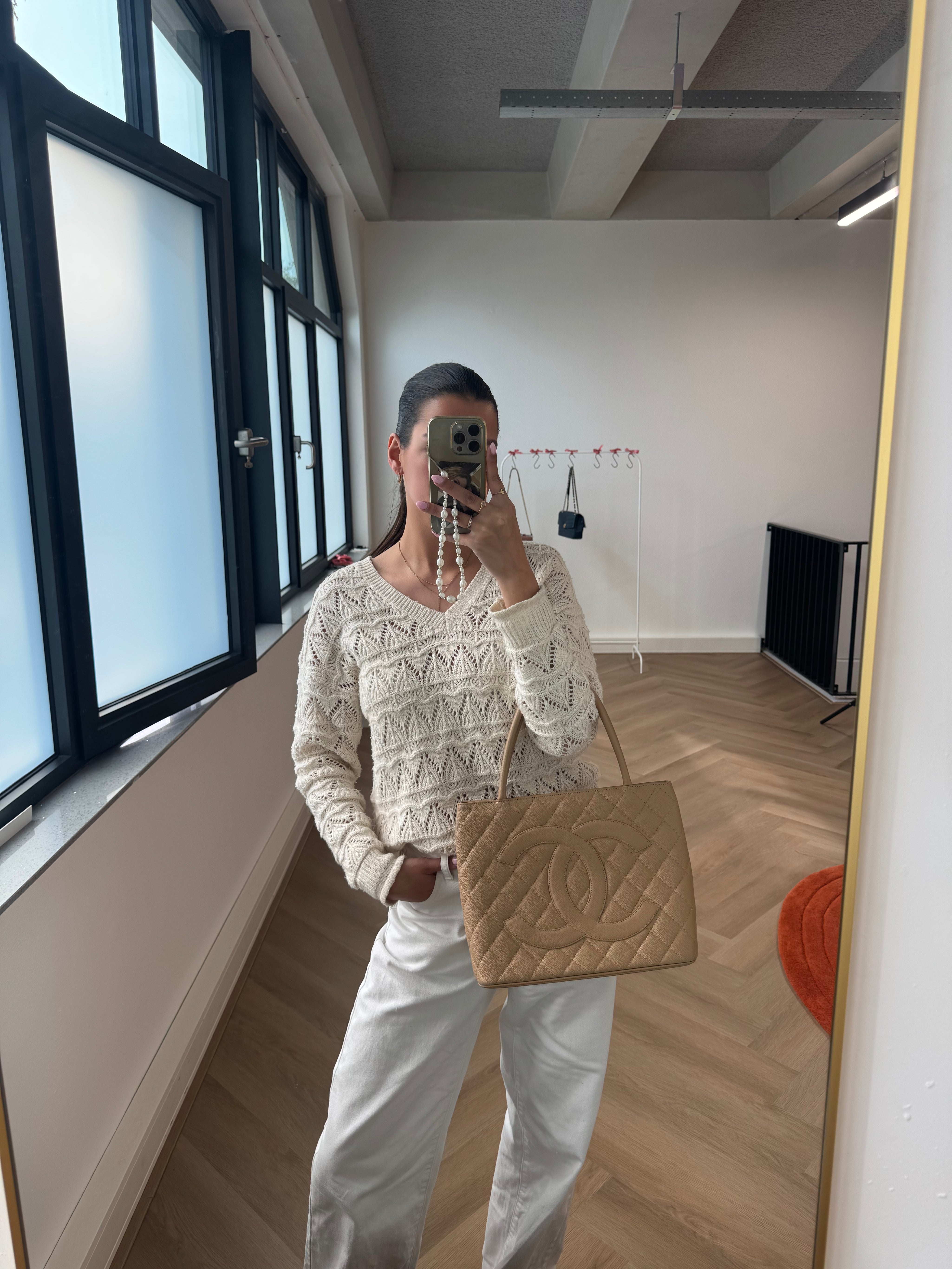 CHANEL Medallion Tote Beige Caviar