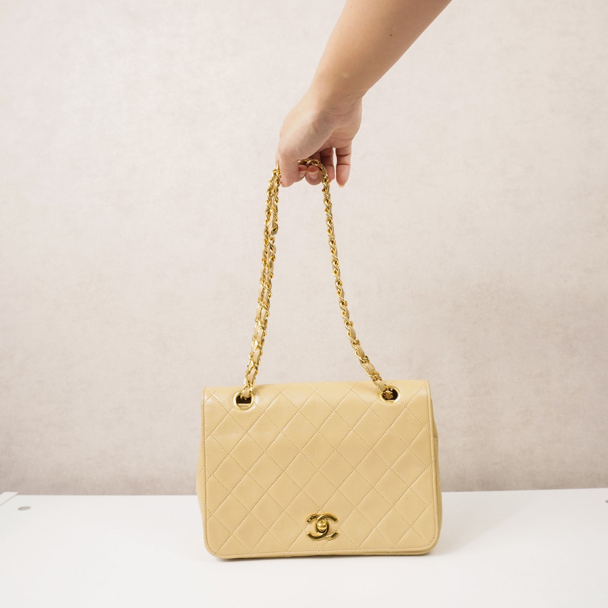 Chanel Single Flap Double Chain Beige tas