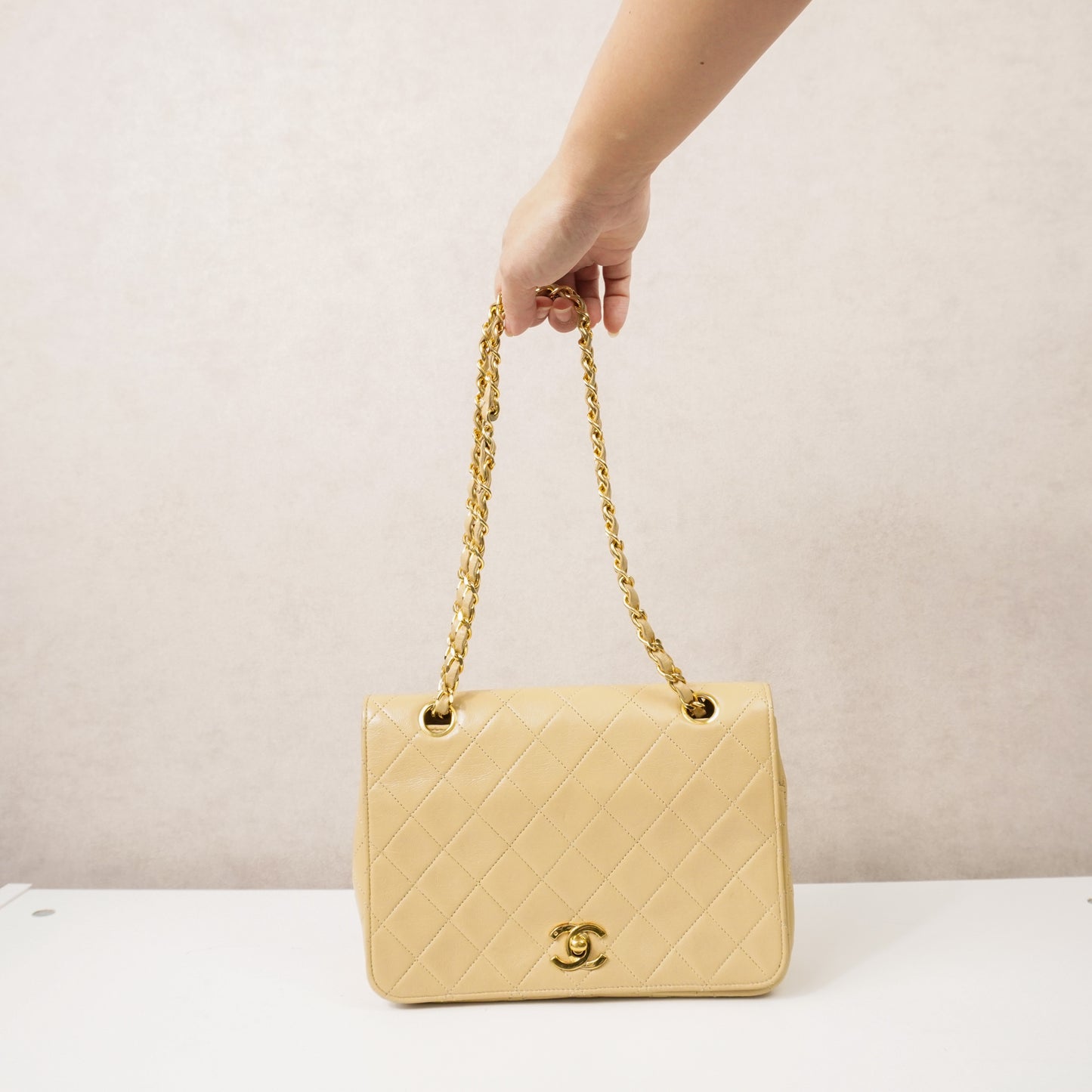 Chanel Single Flap Double Chain Beige tas