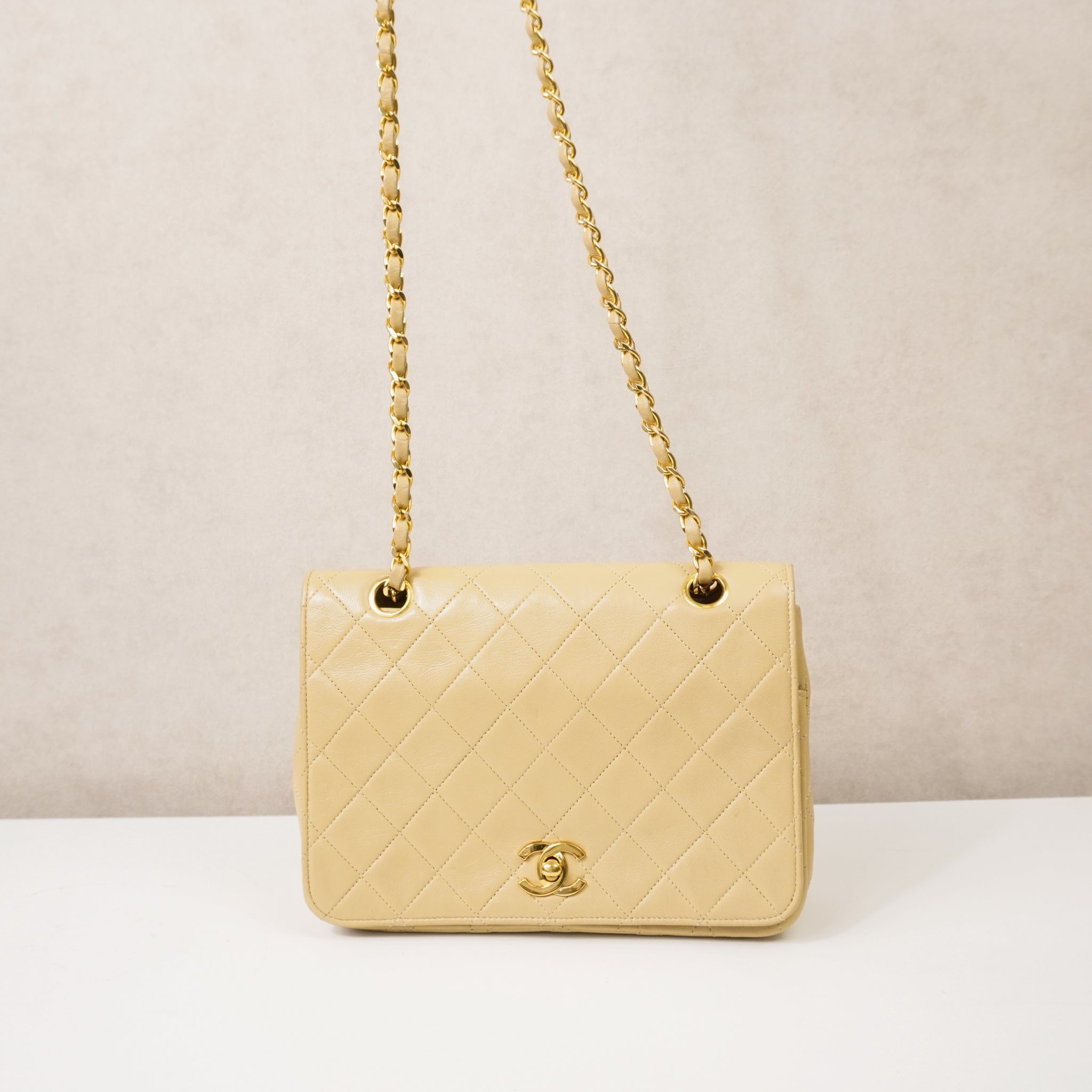 Chanel Single Flap Double Chain Beige tas