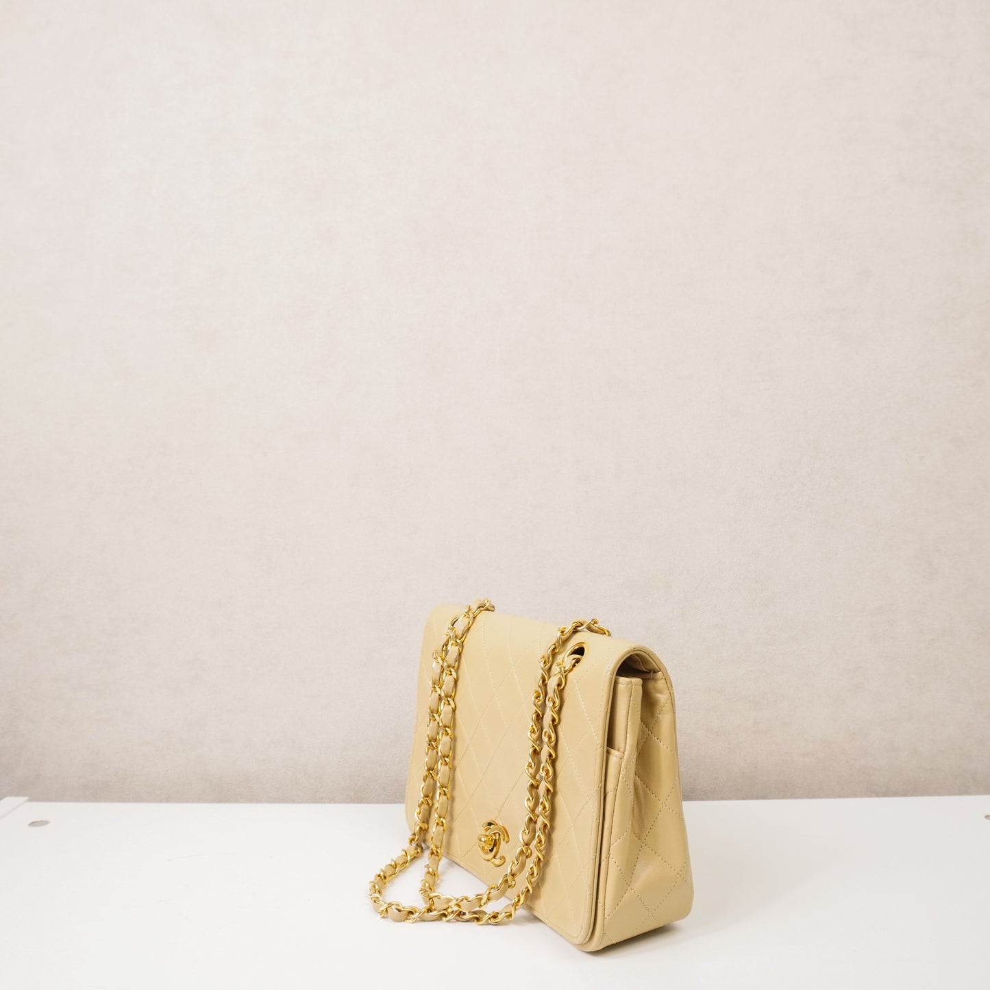 Chanel Single Flap Double Chain Beige tas