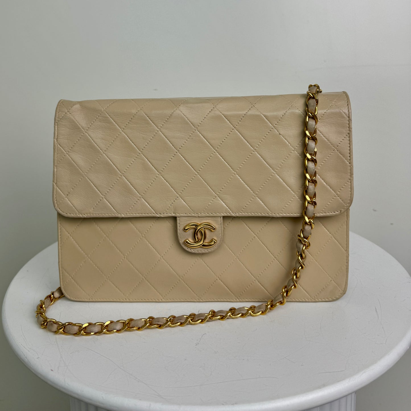 Chanel Single Flap Bag Medium Beige