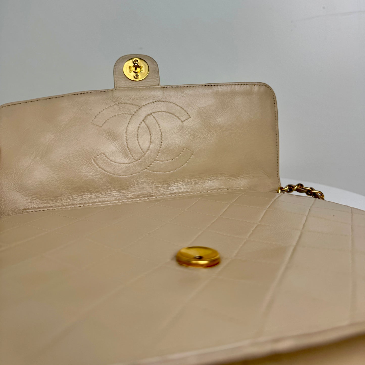 Chanel Single Flap Bag Medium Beige