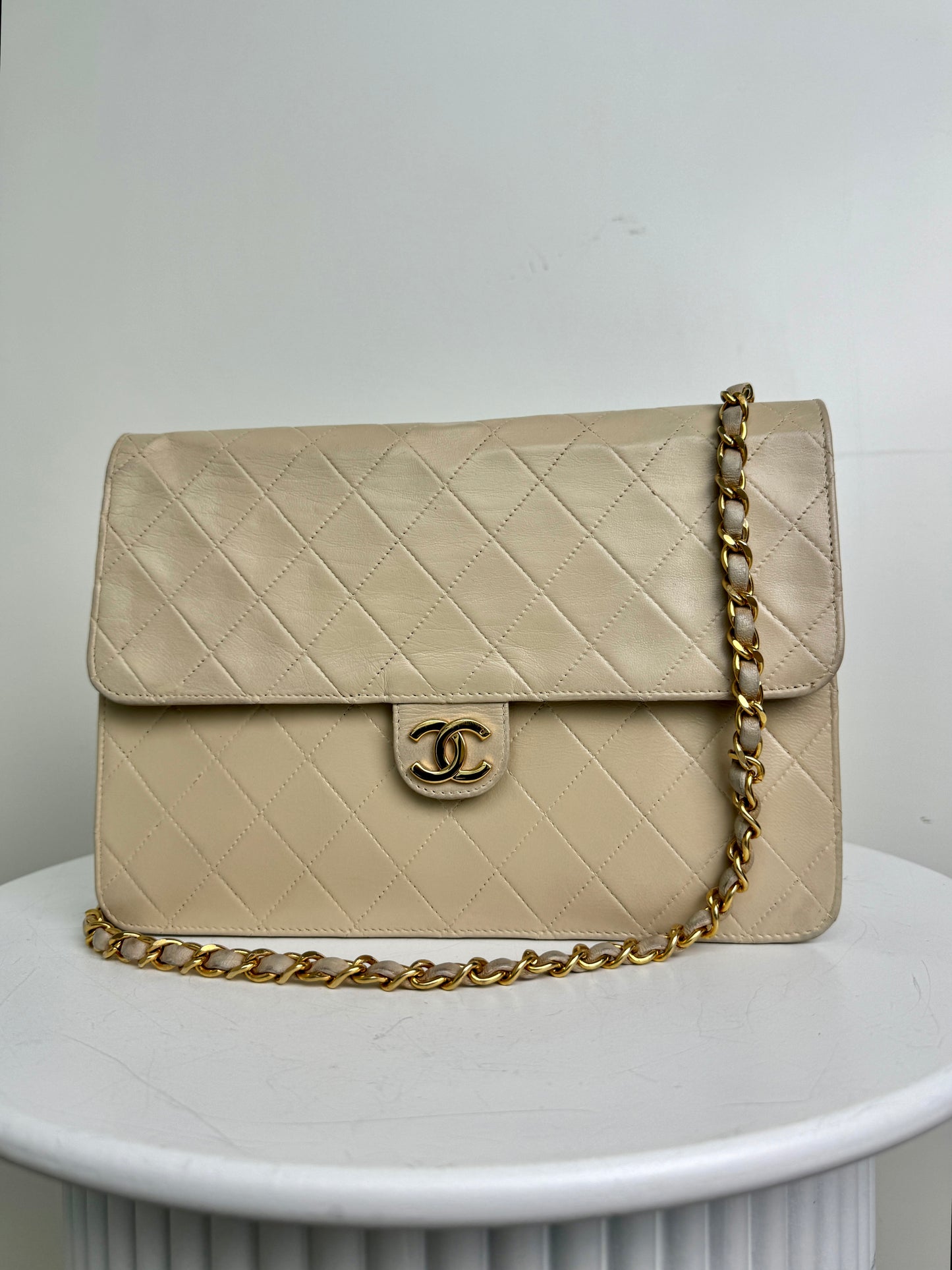 Chanel Single Flap Bag Medium Beige
